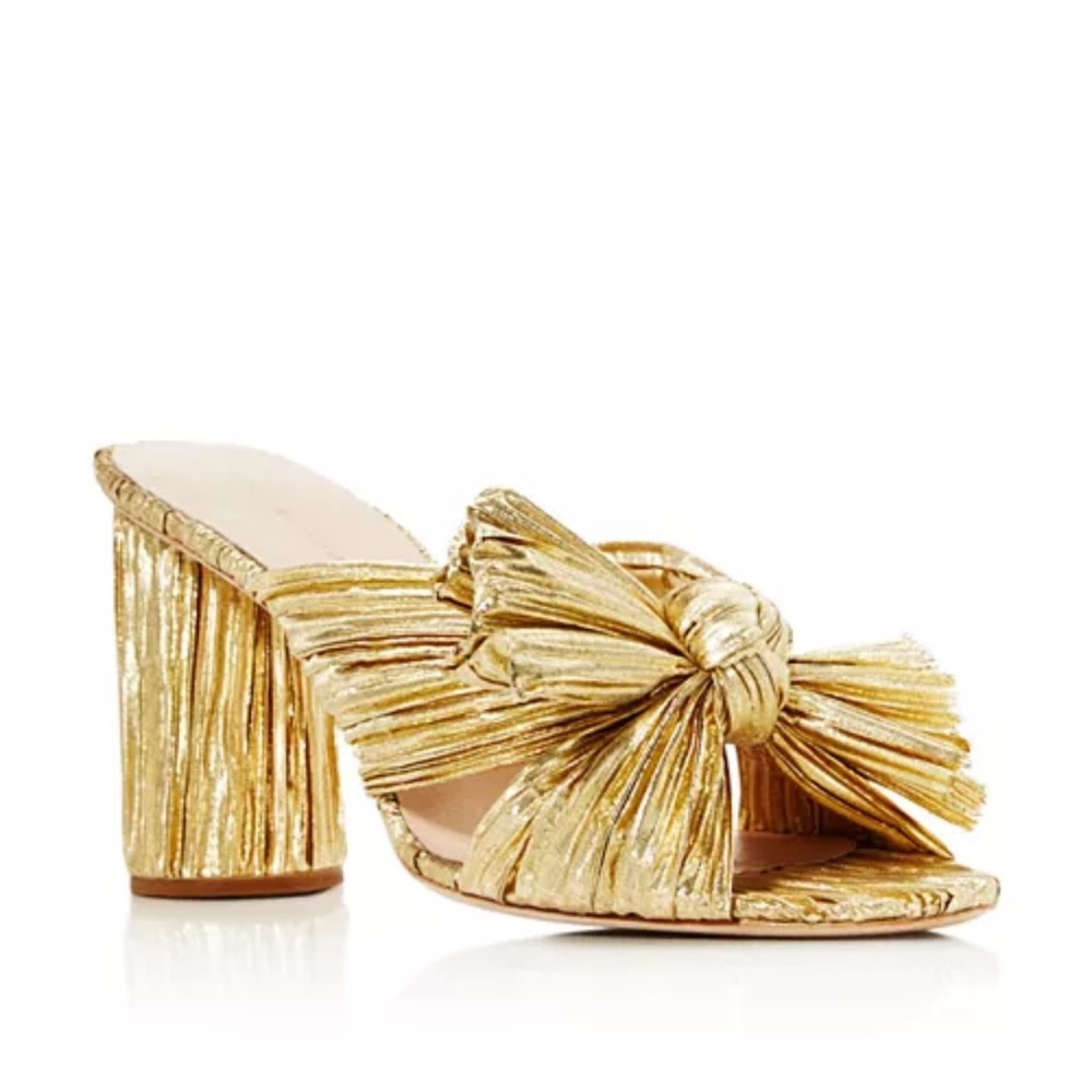 Loeffler Randall Gold Mules with Ornate Bow